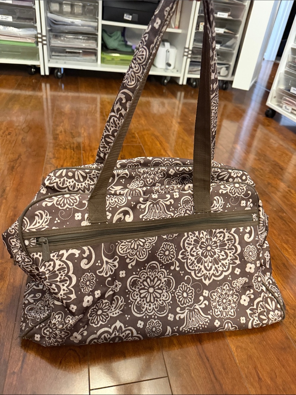 Brown Floral Thirty One Weekender Bag with Zip Pocket